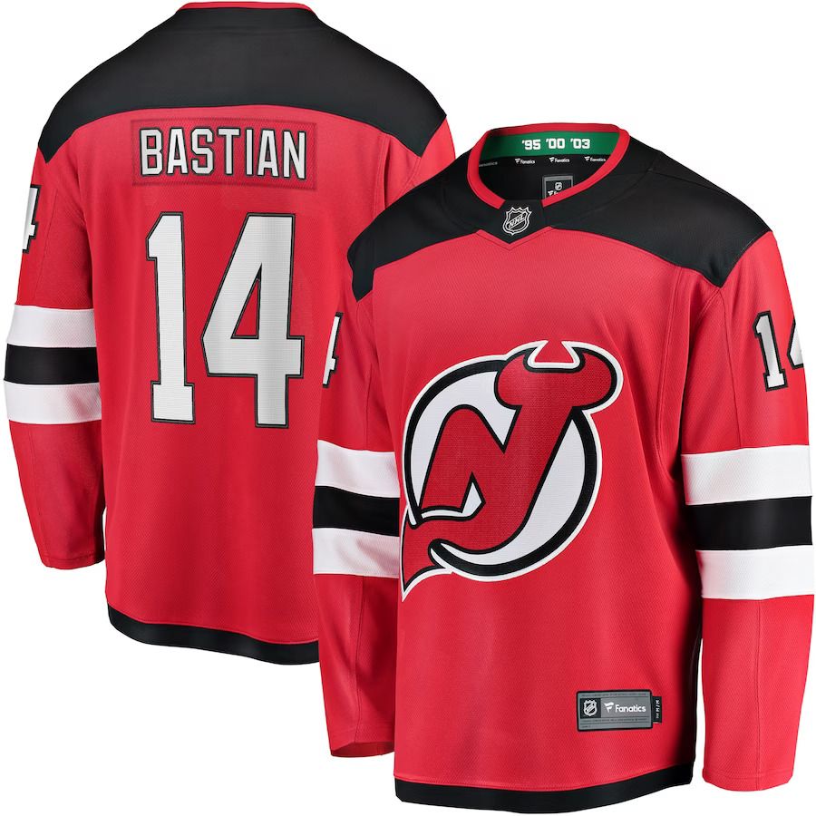 Men New Jersey Devils #14 Nathan Bastian Fanatics Branded Red Home Breakaway Player NHL Jersey